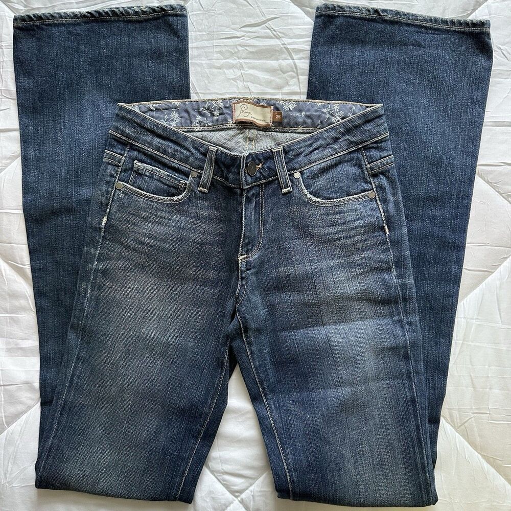 Paige Bootcut Jeans Blue Medium Wash Denim 5-Pocket Button Zip Women’s